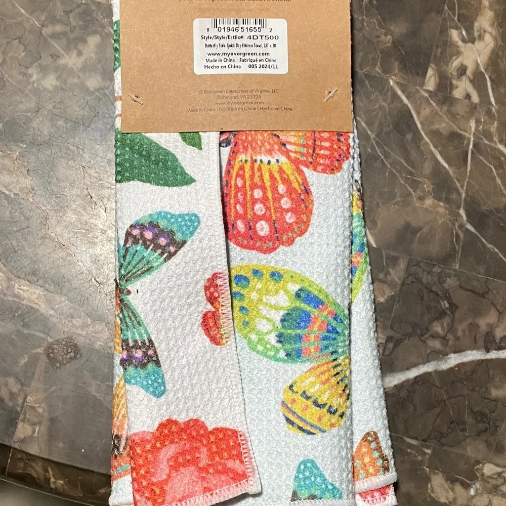 1 Evergreen Quick Dry Kitchen Towel - Colorful Butterfly Print
